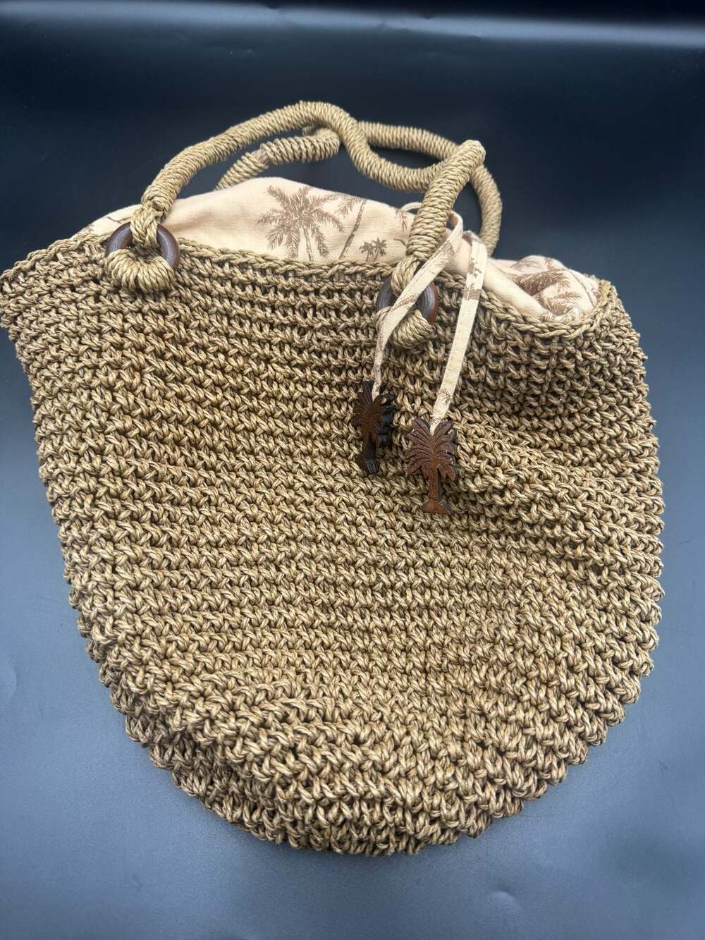 Cappelli Woven Tote Bag Natural Braided Accent Zip Shoulder Strap Purse Classic - Picture 5 of 5